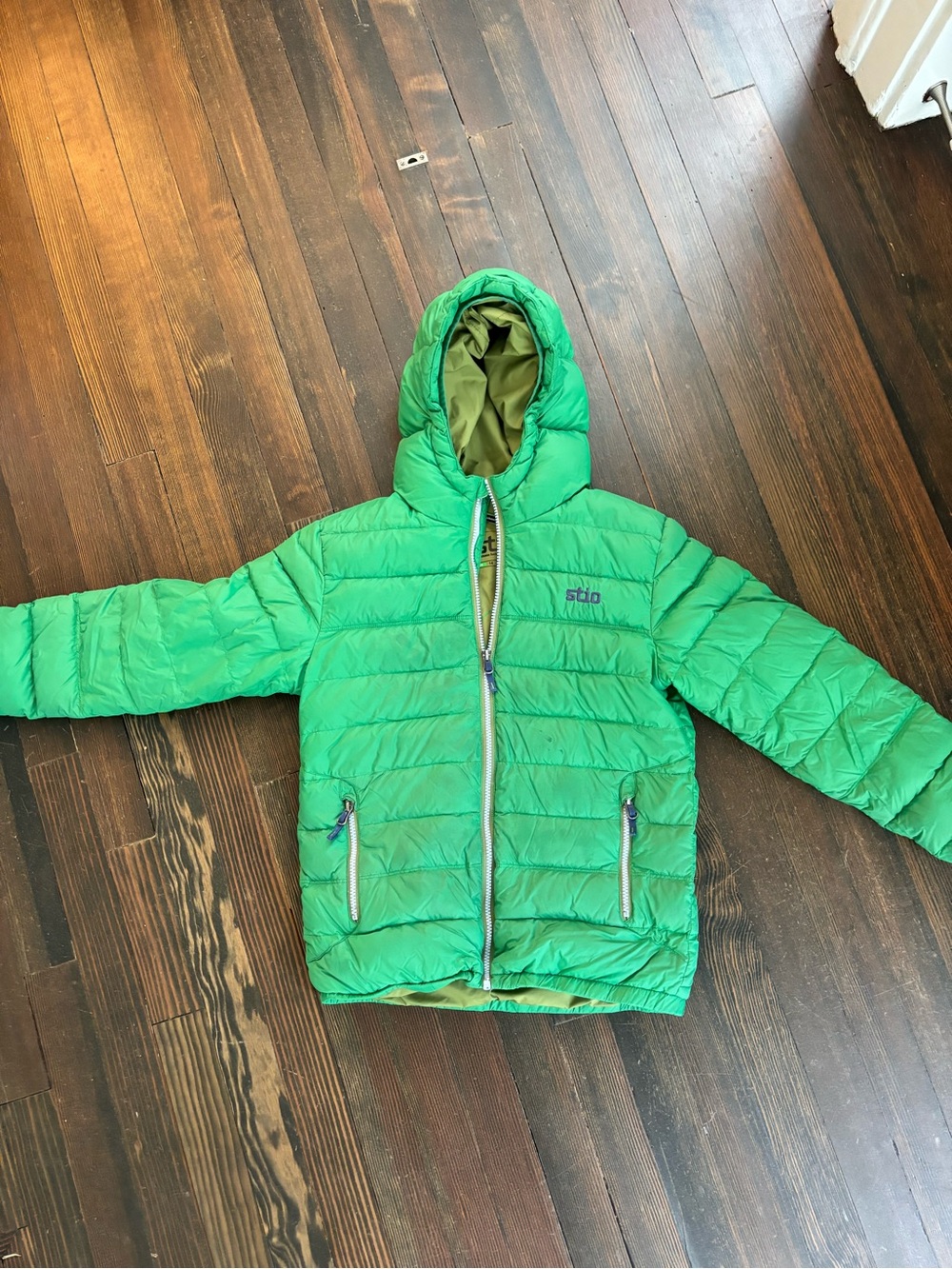 Stio Bright Green Kids Hooded Puffer Jacket